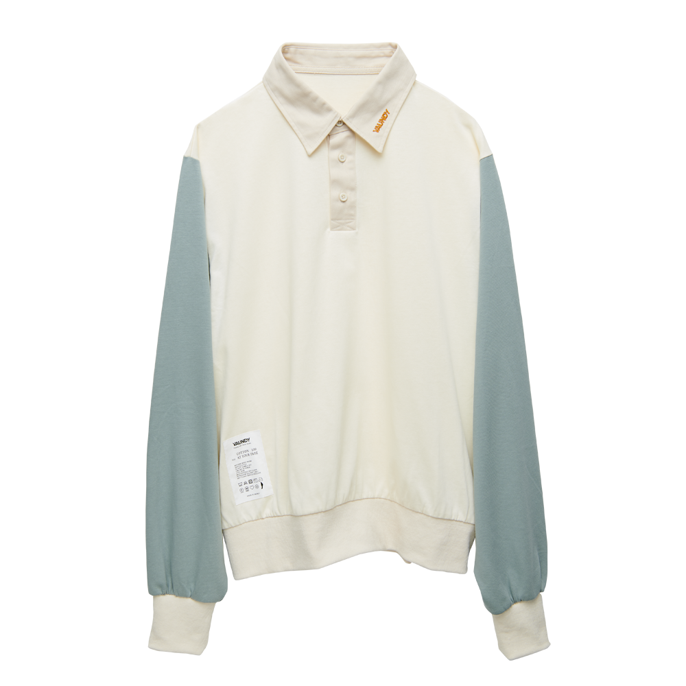 【Limited】Long Sleeve Polo Shirts [Natural x Blue Gray]